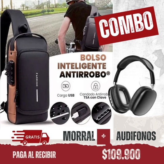 COMBO BOLSO ANTIRROBO+ AUDIFONOS