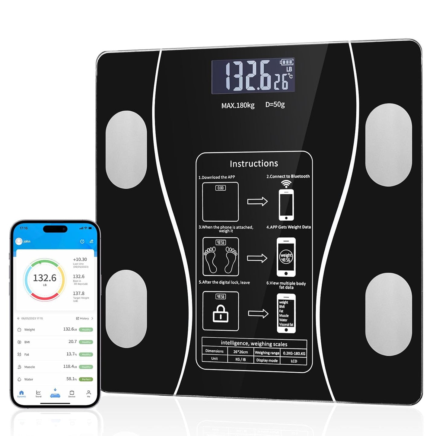 Pesa Bascula Inteligente Bluetooth Grasa Peso Corporal
